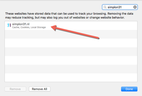 Verwijder cookies in Safari browser