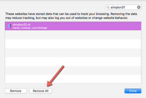 Verwijder cookies in Safari browser